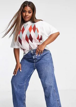 Укороченный вязаный жилет с разноцветными ромбами Glamorous Curve-Разноцветный