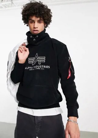 Черный флисовый свитшот с логотипом спереди и воротником-стойкой Alpha Industries-Черный цвет