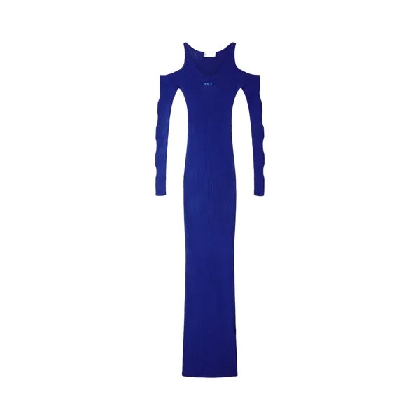 Off-White Длинное платье из сетчатой ткани с отверстиями, Синий/Голубой
