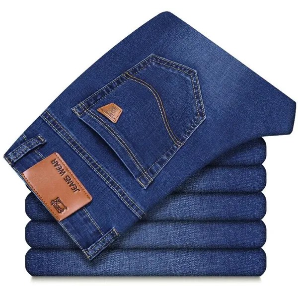 2020 Весна и лето Классические мужские тонкие джинсы Высокое качество Бизнес Повседневный Эластичные джинсовые брюки Мужской бренд Синие брюки