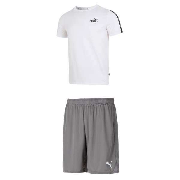 Повседневная спортивная мужская белая футболка + серые шорты Puma, цвет White T-shirt + gray shorts