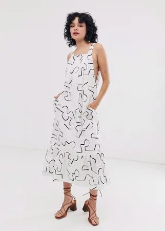 Сарафан миди с баской и принтом ASOS DESIGN-Мульти