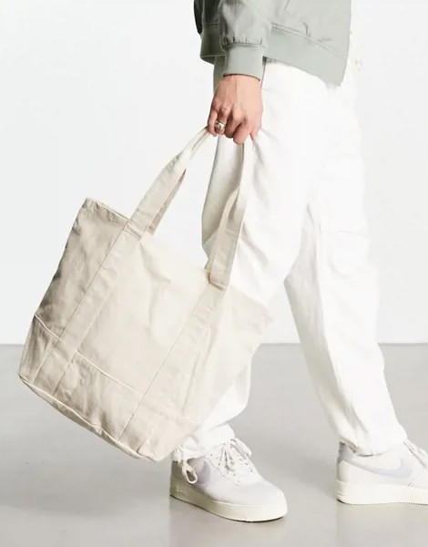 Плотная сумка-тоут цвета экрю в стиле oversized из органического хлопка ASOS DESIGN-Светло-бежевый цвет