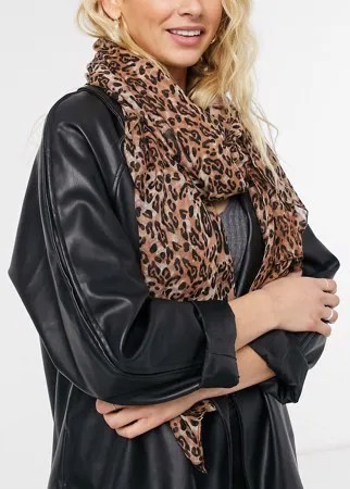 Длинный шарф с леопардовым принтом Miss Selfridge-Коричневый цвет