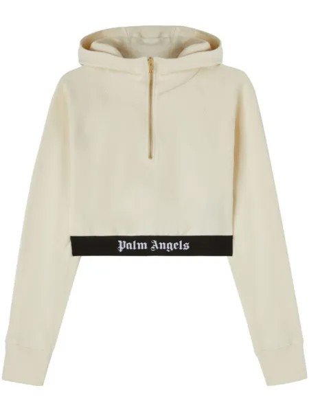 Palm Angels укороченное худи с логотипом, нейтральный цвет