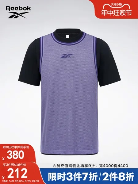Футболка спортивная Reebok с короткими рукавами, черный / лиловый