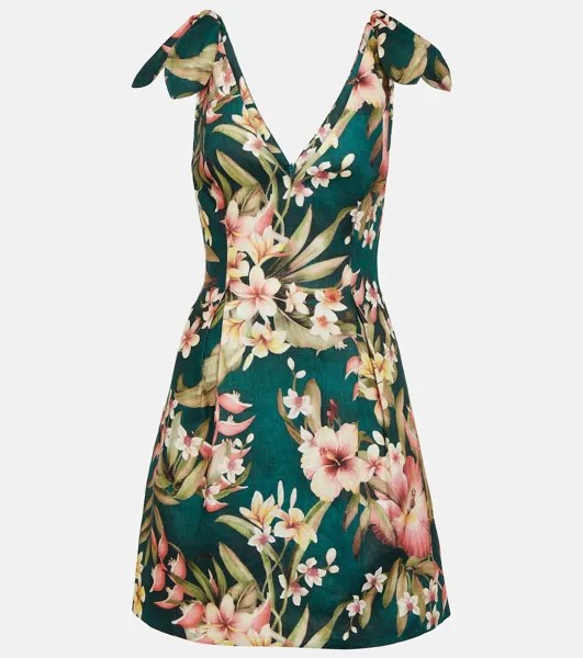 Льняное мини-платье lexie с цветочным принтом Zimmermann, зеленый