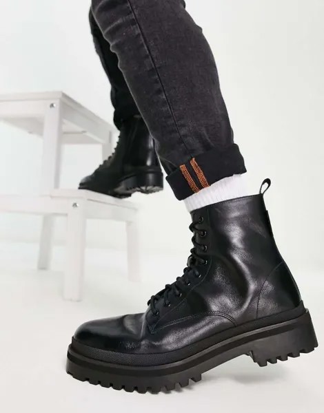 Черные кожаные ботинки на шнуровке Walk London Astoria