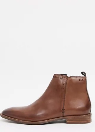 Коричневые кожаные ботинки на плоской подошве для широкой стопы с молнией по внутреннему шву Silver Street-Коричневый цвет