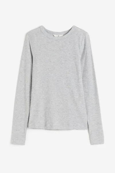 Лонгслив H&M Ribbed Modal-blend, светло-серый