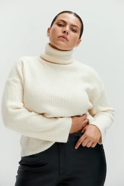 Объемный свитер с воротником-поло  H&M, бежевый
