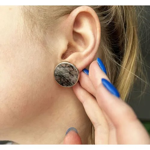 Серьги True Stones, турмалин, кварц, черный