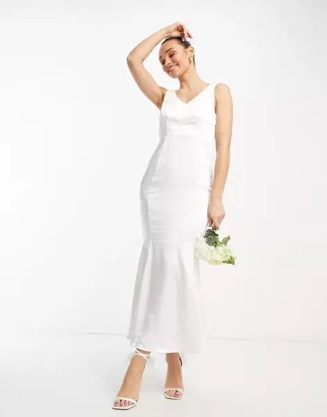 Белое атласное платье макси с русалкой Vila Bridal