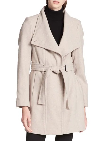 Пальто с запахом и воротником-крылышком из смесовой шерсти Calvin Klein, цвет Oatmeal