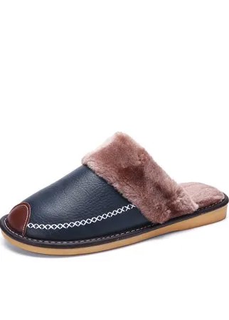 Мужчины с круглым носком нескользящие Soft Warm Plush Lining Home Тапки