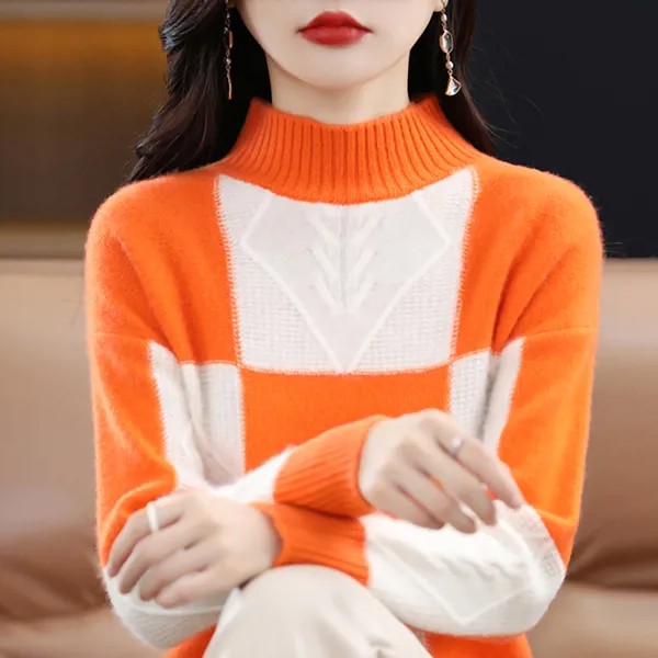 Кашемировый свитер, осенняя модная одежда 2023, трикотажная одежда из мериноса, джемпер с высоким воротником, Корейские вязаные весенние женс...