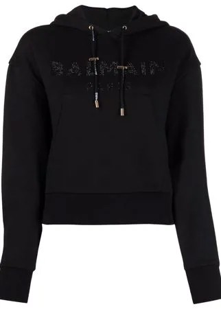 Balmain укороченное худи с декорированным логотипом