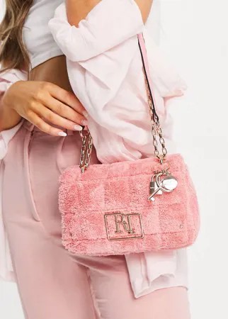 Розовая стеганая сумка на плечо из искусственного меха River Island-Розовый цвет