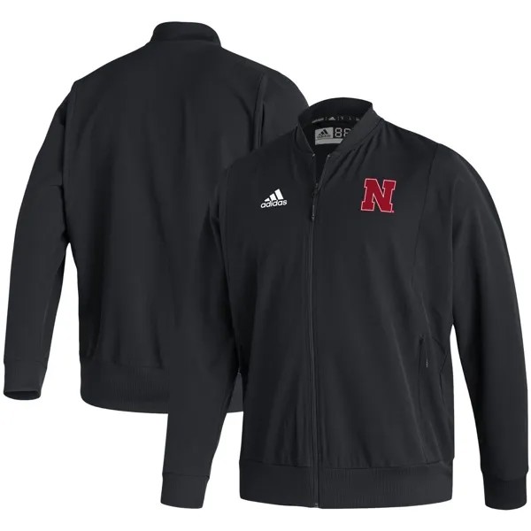 Мужской черный тканый бомбер с молнией во всю длину Nebraska Huskers 2021 Sideline Primeblue adidas