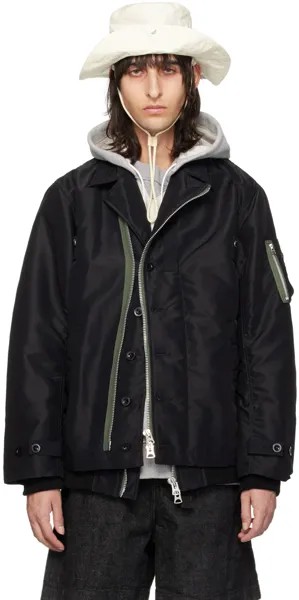 Черный дутый бомбер Sacai