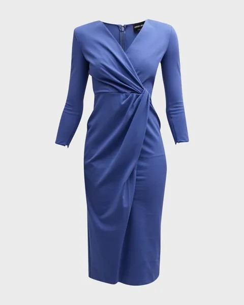 Платье миди из джерси с драпировкой и сильными плечами Giorgio Armani