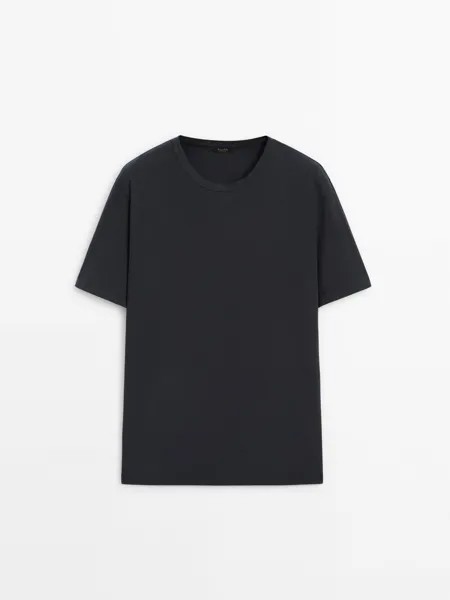 Хлопковая футболка с окрашенным эффектом Massimo Dutti, синий