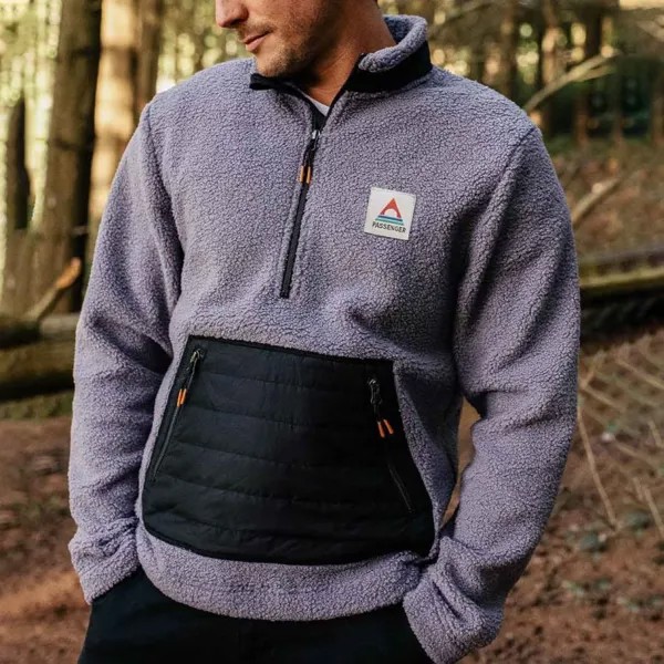 Мужская толстовка Half Zip Sherpa Fleece Vintage Passenger Long Sleeve Pocket Tops