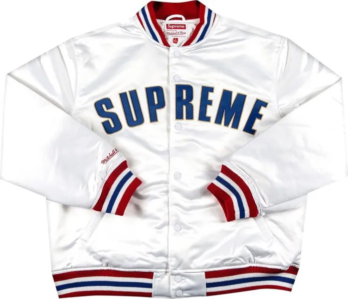 Куртка Supreme x Mitchell And Ness Satin Varsity Jacket 'White', белый