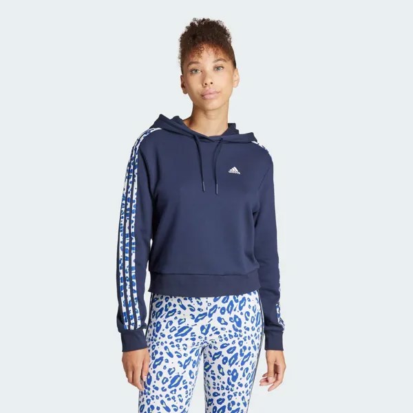 Свободное худи Essentials с 3-полосным животным принтом Adidas, цвет Legend Ink/Crystal White