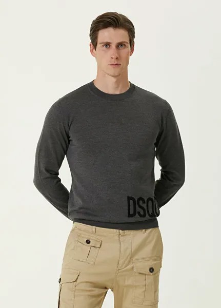 Темно-серый шерстяной жаккардовый свитер с логотипом Dsquared2