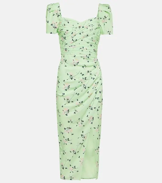 Платье миди из крепа с цветочным принтом SELF-PORTRAIT, зеленый