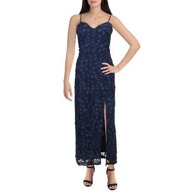 Женское вечернее платье Sau Lee темно-синего цвета с цветочной аппликацией 12 BHFO 5383