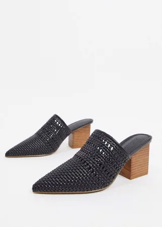 Черные плетеные мюли на каблуке ASOS DESIGN-Черный цвет