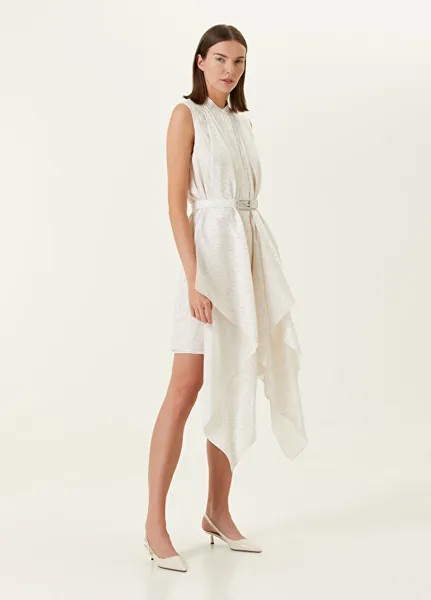 Белое мини-платье из жаккарда с поясом и логотипом Fendi