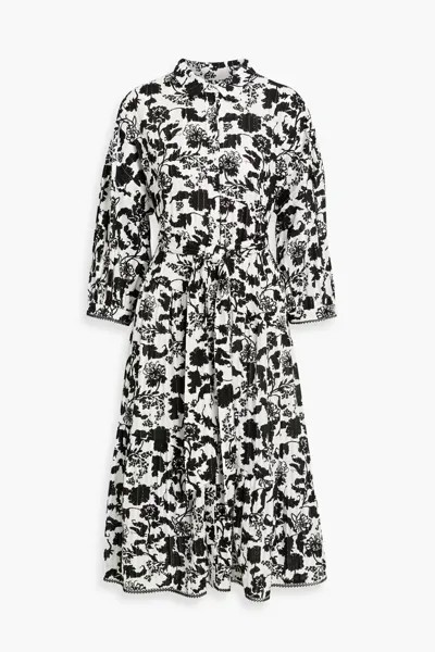 Платье-рубашка миди Luna из хлопка и жаккарда с цветочным принтом Diane Von Furstenberg, черный