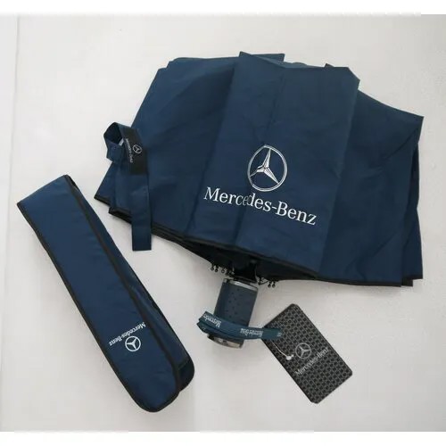 Зонт Mercedes-Benz, автомат, 3 сложения, купол 100 см., 9 спиц, система «антиветер», чехол в комплекте, синий