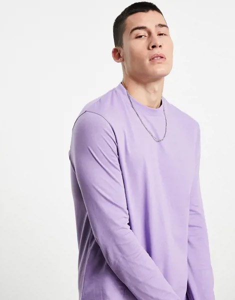 Фиолетовый лонгслив из смесового органического хлопка с круглым вырезом ASOS DESIGN-Светло-бежевый цвет