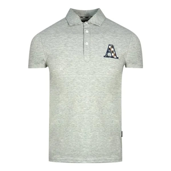 Серая рубашка-поло в клетку с логотипом Aquascutum, серый