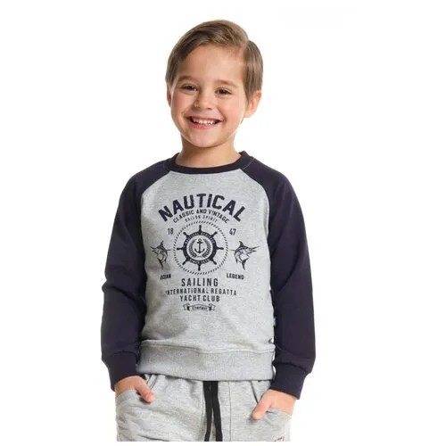 Свитшот для мальчиков Mini Maxi, модель 6890, цвет серый/синий, размер 104