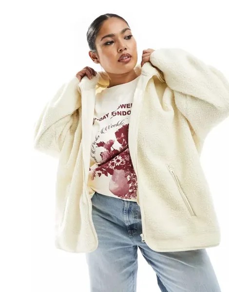 Кремовый флисовый свитшот с молнией на всю длину ASOS DESIGN Curve