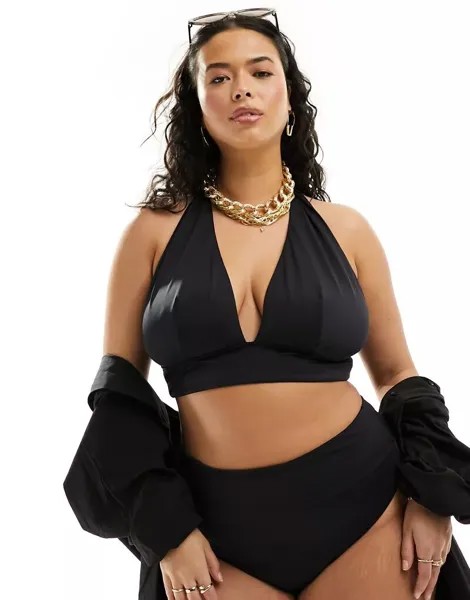 Черный гладкий лиф бикини с бретельками ASOS DESIGN Curve Maya