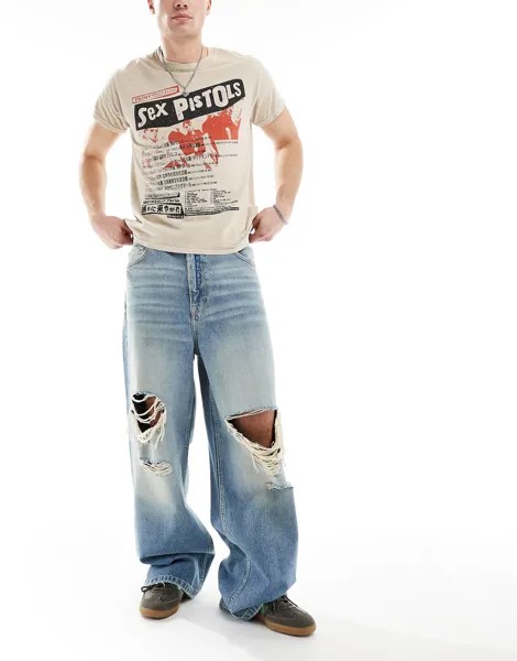 Джинсы Bershka Washed Distressed, синий