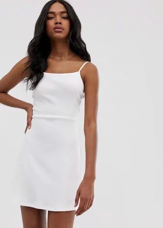 Сарафан мини в рубчик с квадратным вырезом ASOS DESIGN-Белый