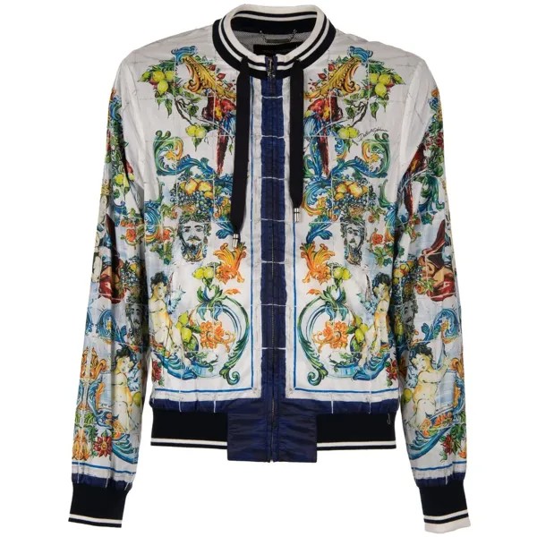 DOLCE - GABBANA Куртка-бомбер Majolica Baroque с принтом и карманами Синий Белый 11235