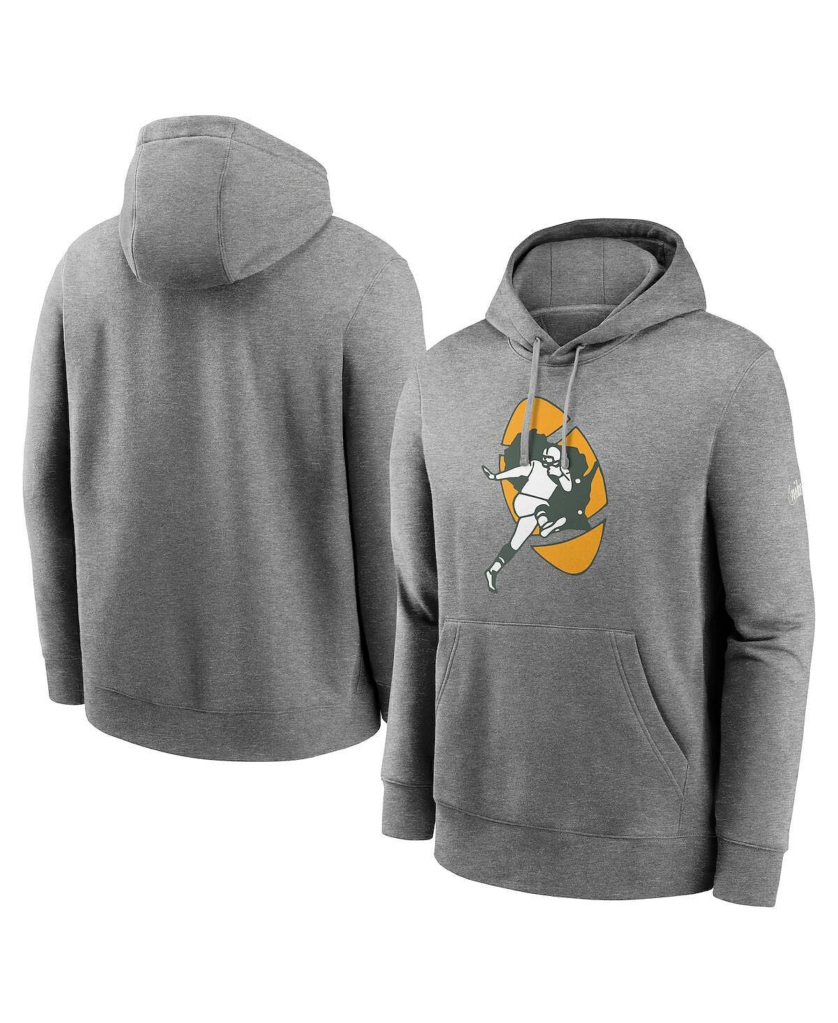 Мужской флисовый пуловер с капюшоном Green Bay Packers Rewind Club серого цвета с принтом меланхолии Nike