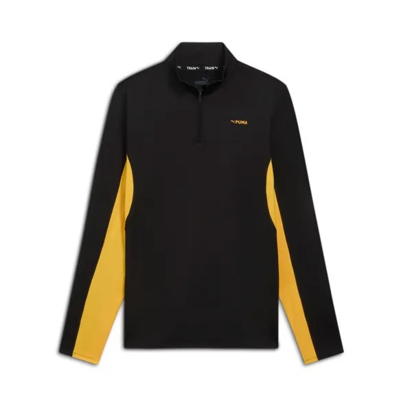 Мужской пуловер с молнией на четверть PUMA FIT Polyspan, цвет Black/Yellow Sizzle