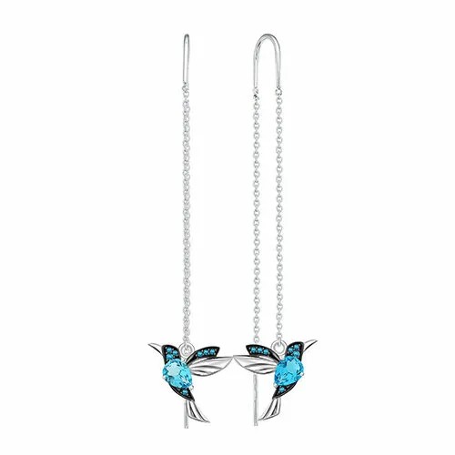 Серьги Яхонт, серебро, 925 проба, фианит, длина 5.5 см, голубой