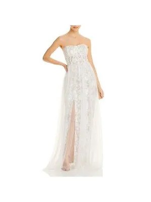 AIDAN MATTOX Женское вечернее платье без рукавов с сетчатой подкладкой цвета слоновой кости и корсетом 10
