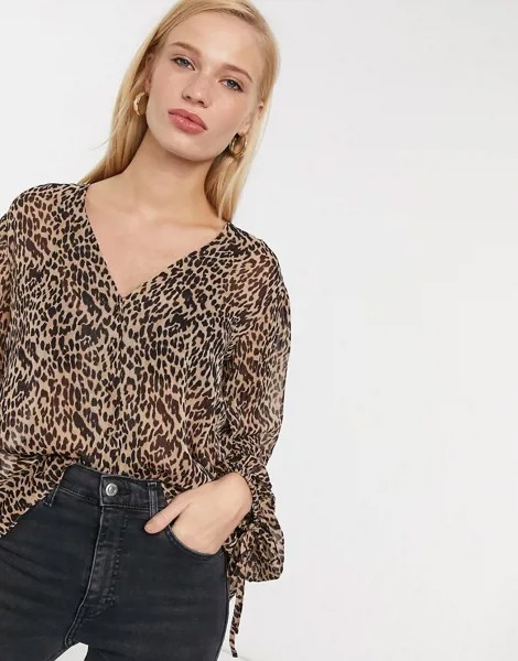 Блузка с леопардовым принтом на пуговицах ASOS DESIGN-Мульти