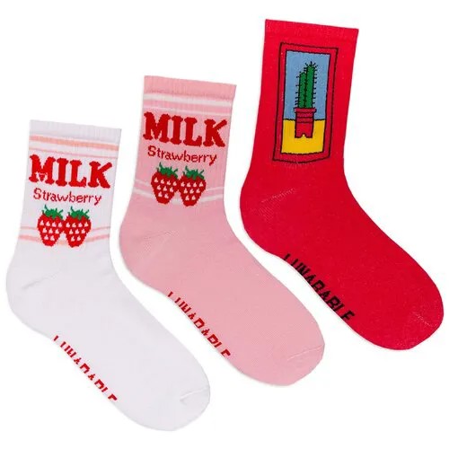 Носки Lunarable, 3 пары, размер 35-39, розовый, белый